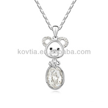 Lovely small pig pendant jewellery white stone crystal necklace